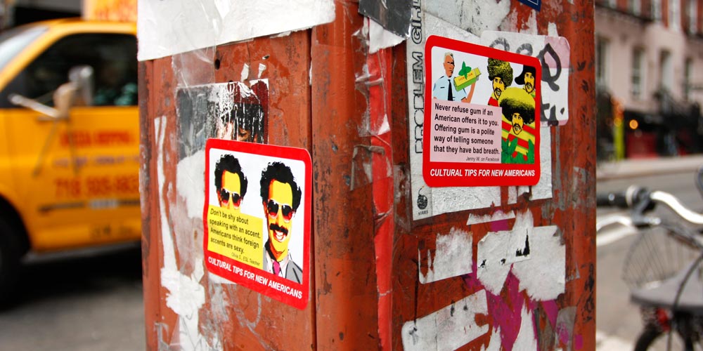 Cultural Tips stickers, New York, May 1-28, 2011