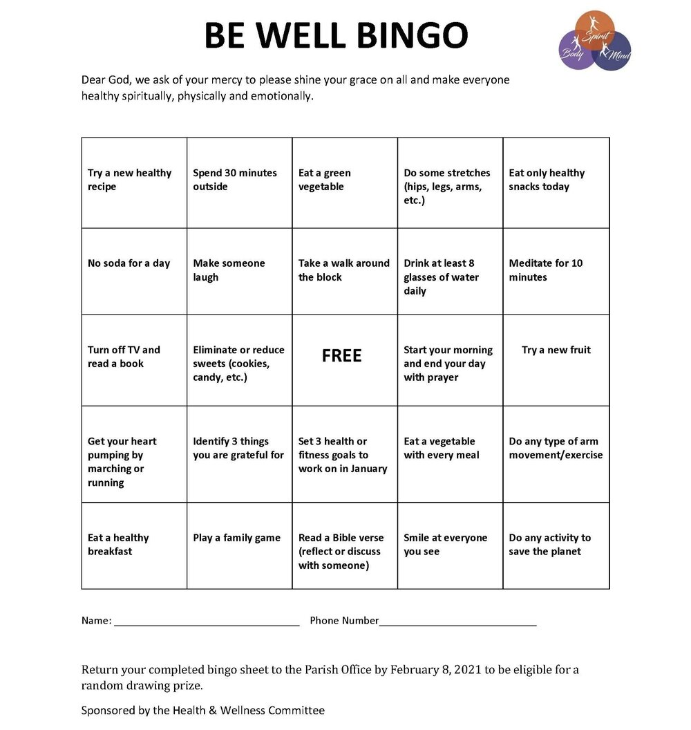 wallpapers Wellness Bingo Card Ideas health and wellness resurrection