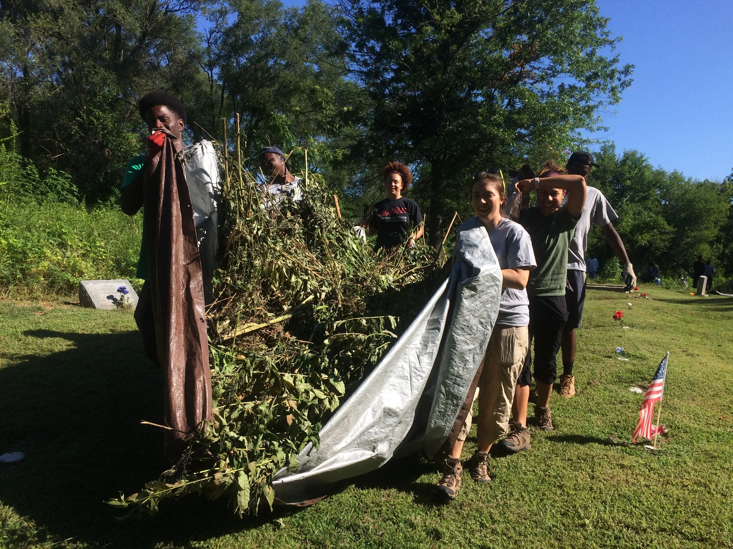 Heads up! Teamwork made the dream work at Greenwood Cemetery in North St. Louis County. Dragging, cutting, pulling, and ripping our way to a better understanding and appreciation for this historical and cultural gem in our community.