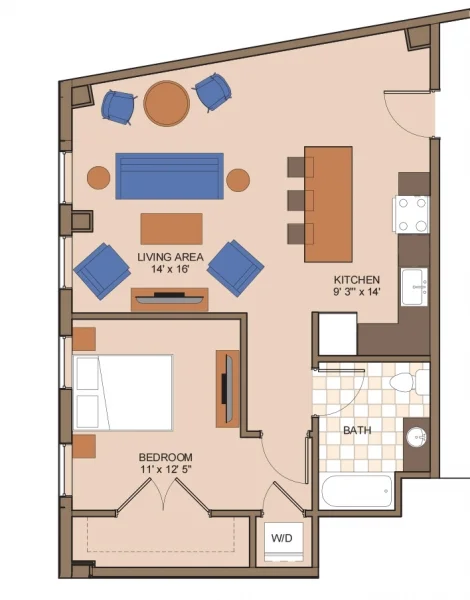 1 Bedroom, 1 Bath - 735 Square Feet