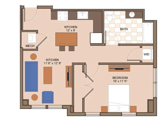 1 Bedroom, 1 Bath - 688 Sqaure Feet