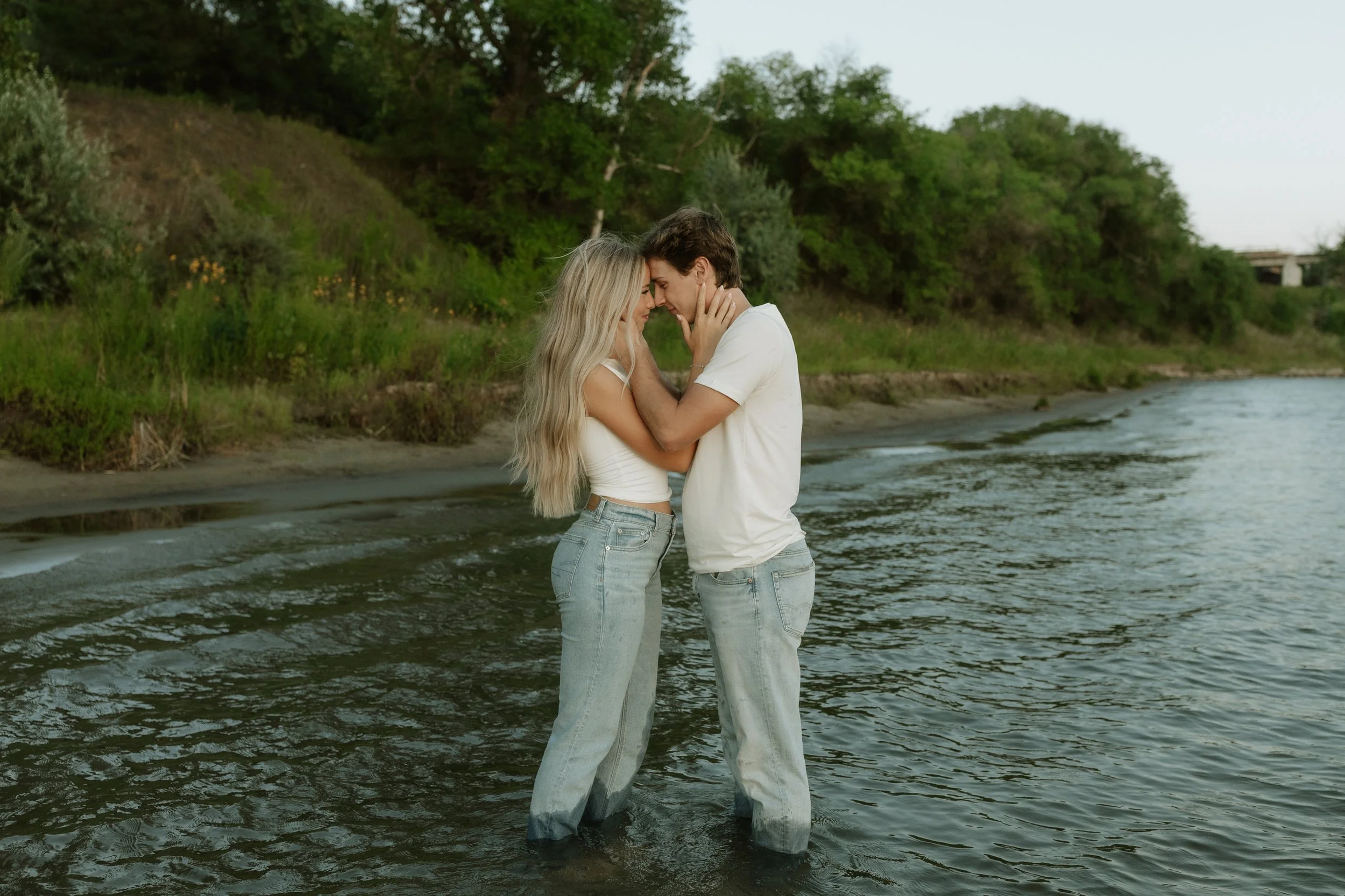 romantic engagement photos in the water midwest photographer