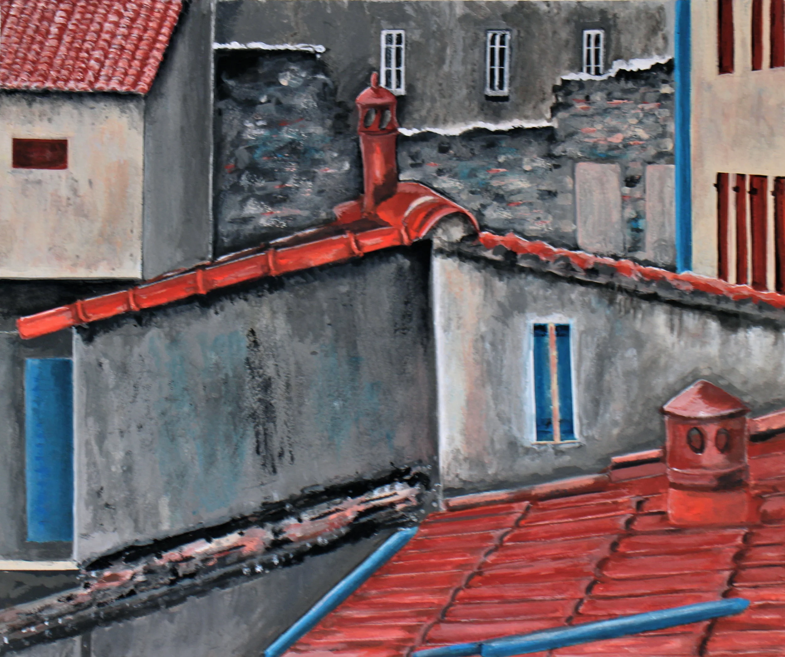 PROVENCE ROOFTOPS - 13" x 15" Gouache on Paper