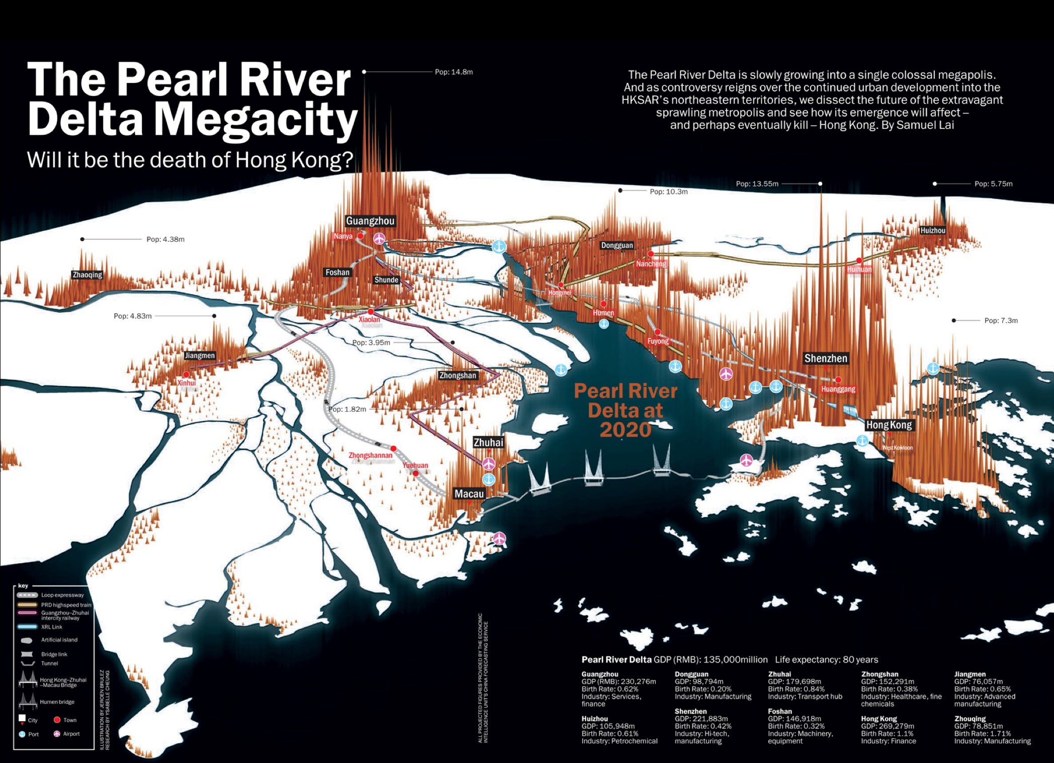 A map showing the Pearl Delta Megacity in China – The biggest human concentration in the world and home of Asia’s Silicon Valley