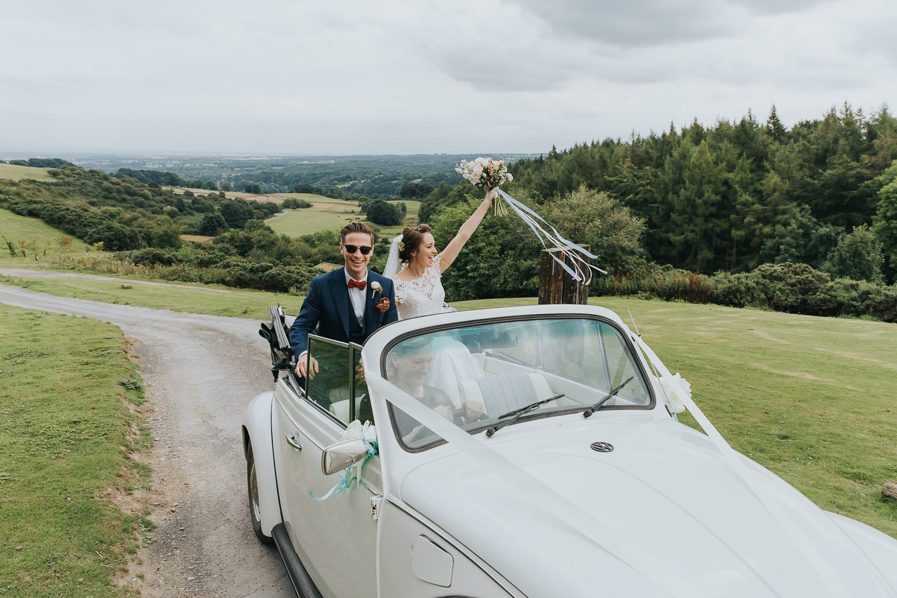 bride and groom arriving at natural retreats