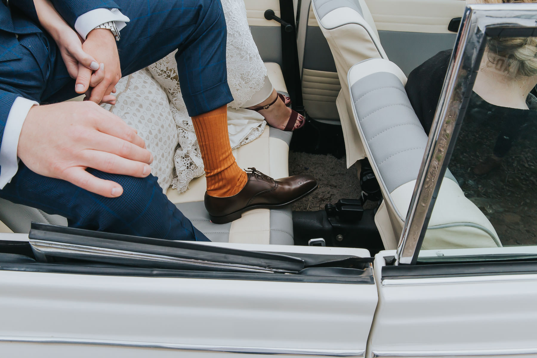 groom socks arriving in style at natural retreats
