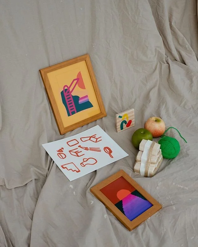 Added pieces to the collection&mdash;some framed art from a series called &lsquo;End of Summer&rsquo; (shared earlier this year on @brittany.byrne), along with a new painted wood block piece. Available locally in ABQ at @andstuff and available online