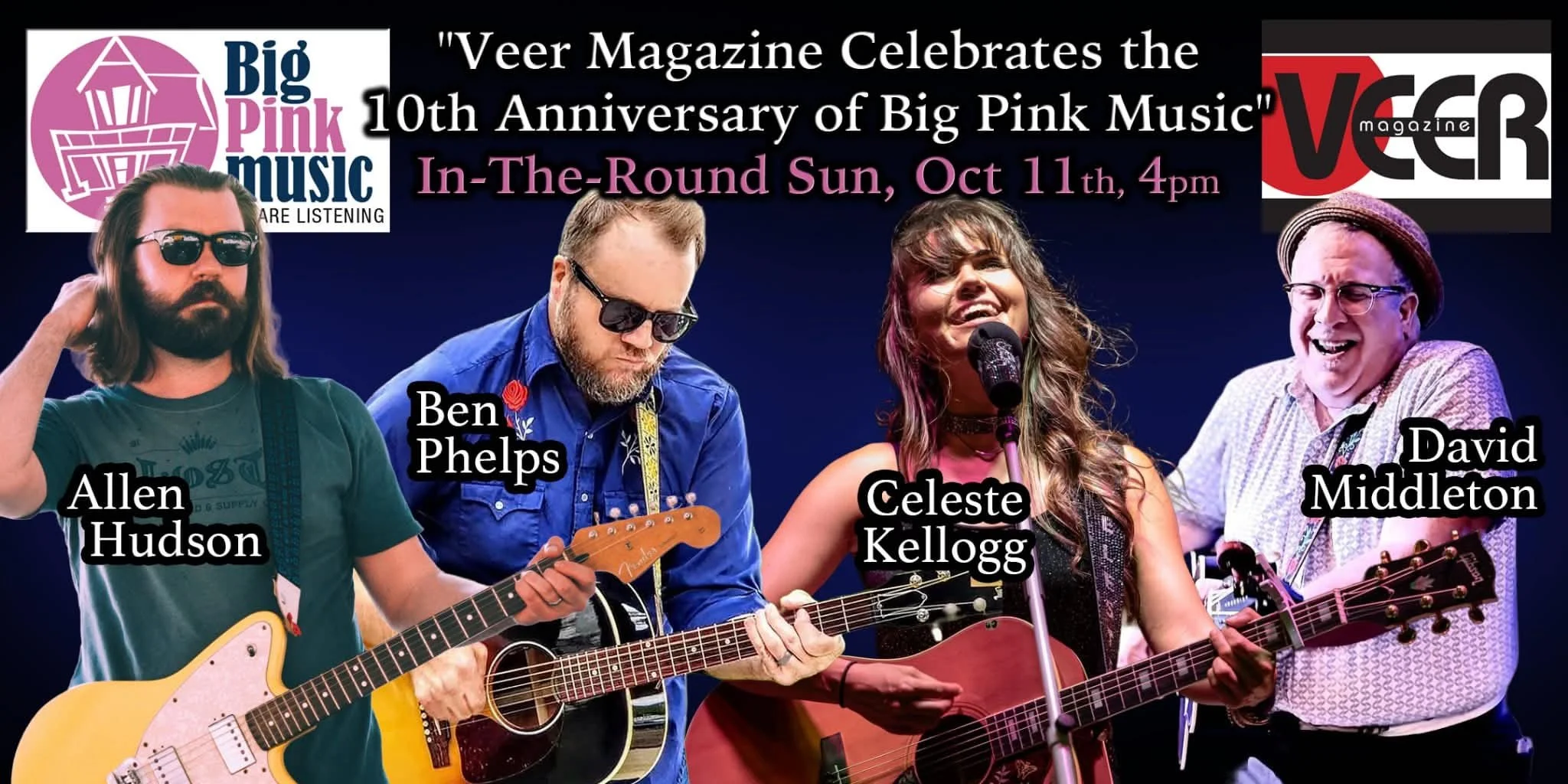 Veer Magazine Celebrates the 10th Anniversary of Big Pink Music: Allen Hudson, Ben Phelps, Celeste Kellogg, and David Middleton In-the-round