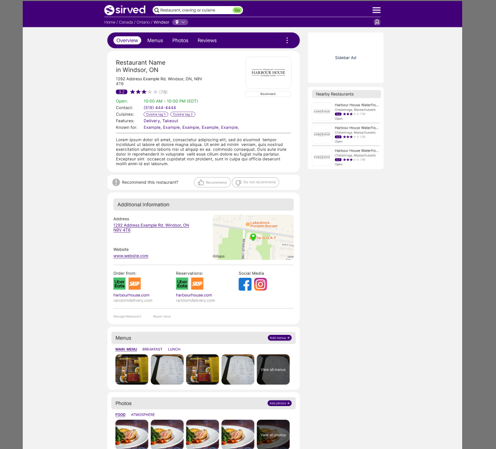Restaurant Overview Page