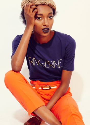 Does the term “Cuties” mean anything to you? Navy t-shirt with orange straight leg pant.