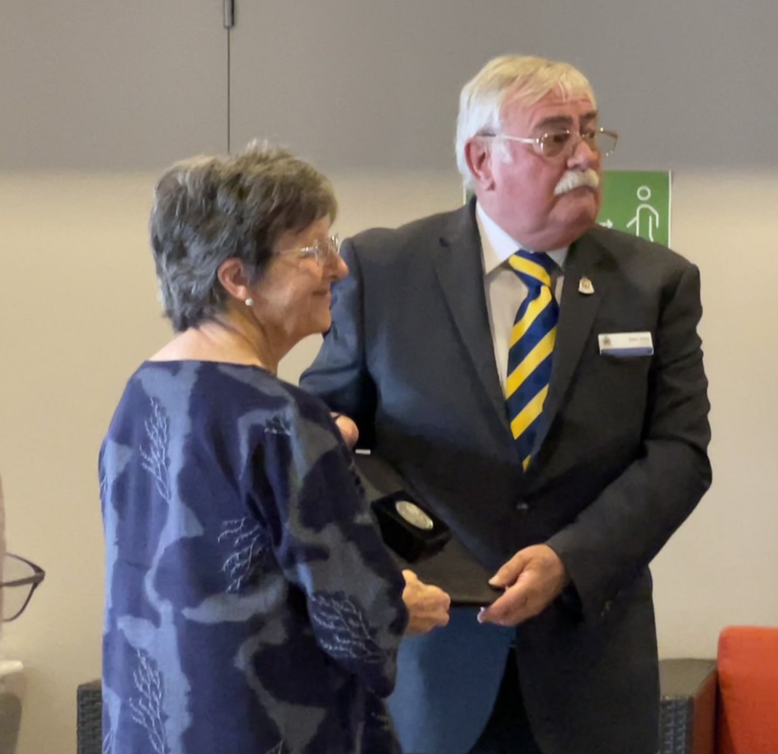 2022_02_13 Margaret Flett Secretary RSL Belconnen Sub Branch Secretary receiving Award from John King RSL ACT Branch President Australia Day 2022.jpg