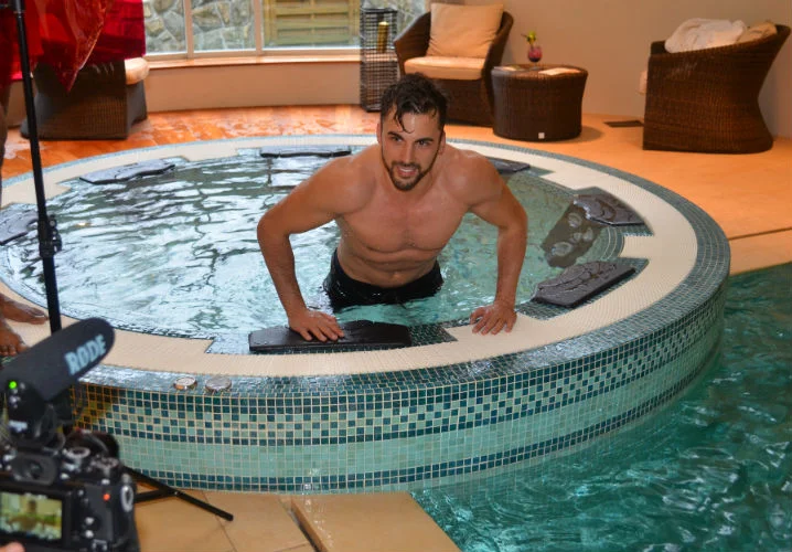 Poland enjoyed the pool as he was photographed by Raymond Saldana.