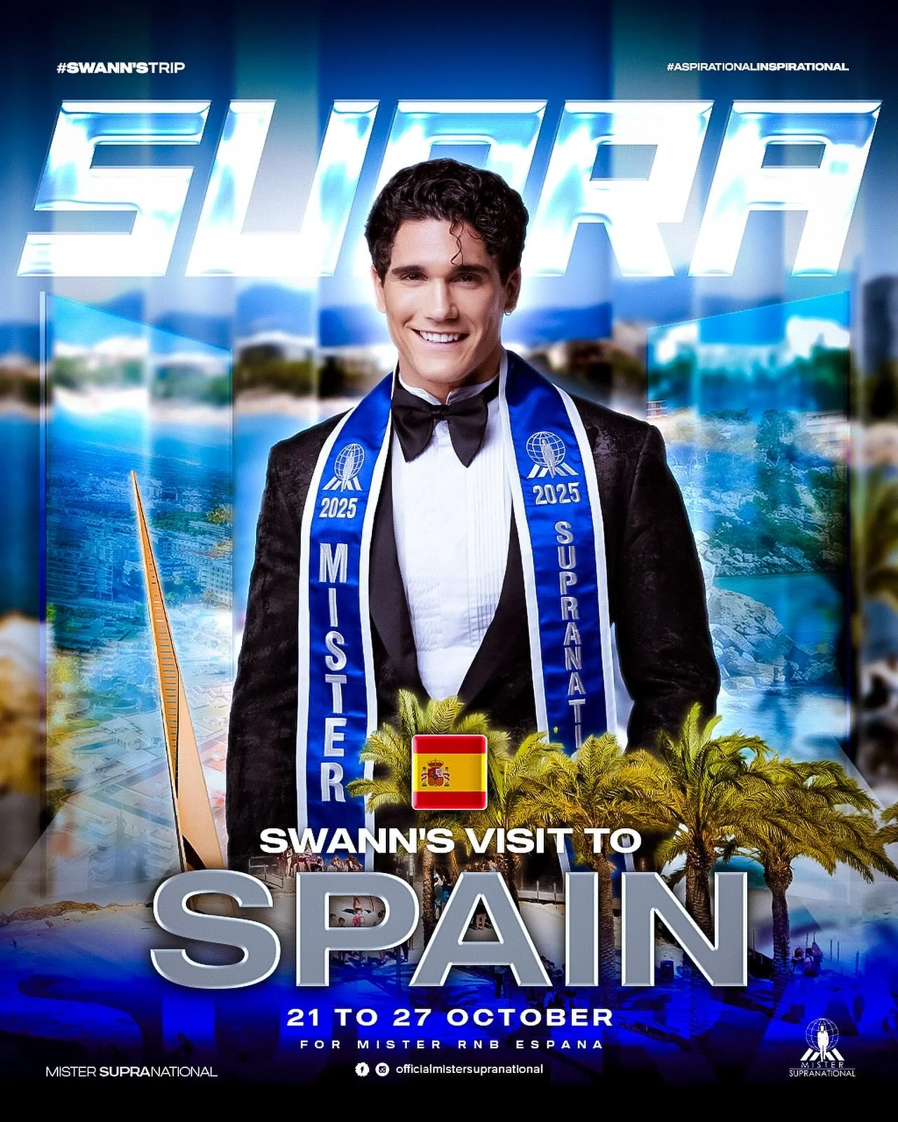 The Mister Supranational Organisation is pleased to announce that #MisterSupranational2025 @swann_lvgn will be visiting 🇪🇸 Spain from 21 to 27 October for Mister RNB Espa&ntilde;a! ✨

We&rsquo;re excited for this special trip as Swann connects with