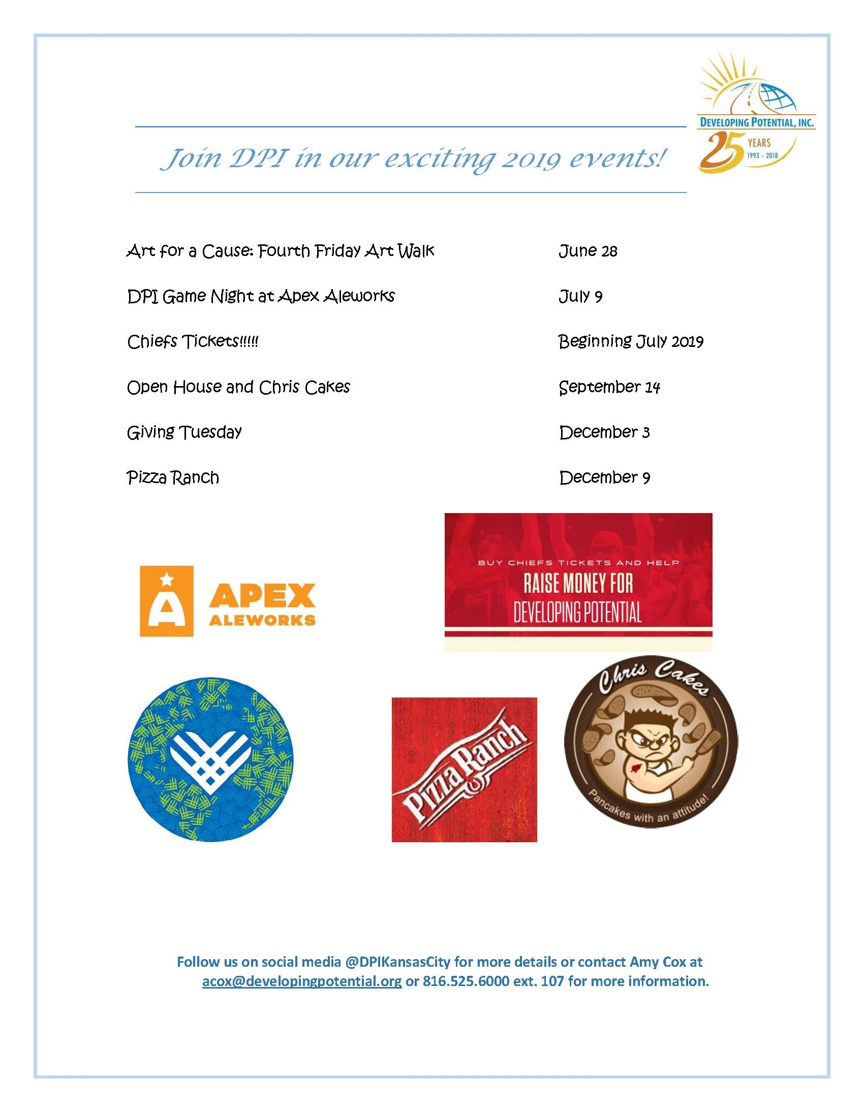 Upcoming Events Flyer June through December