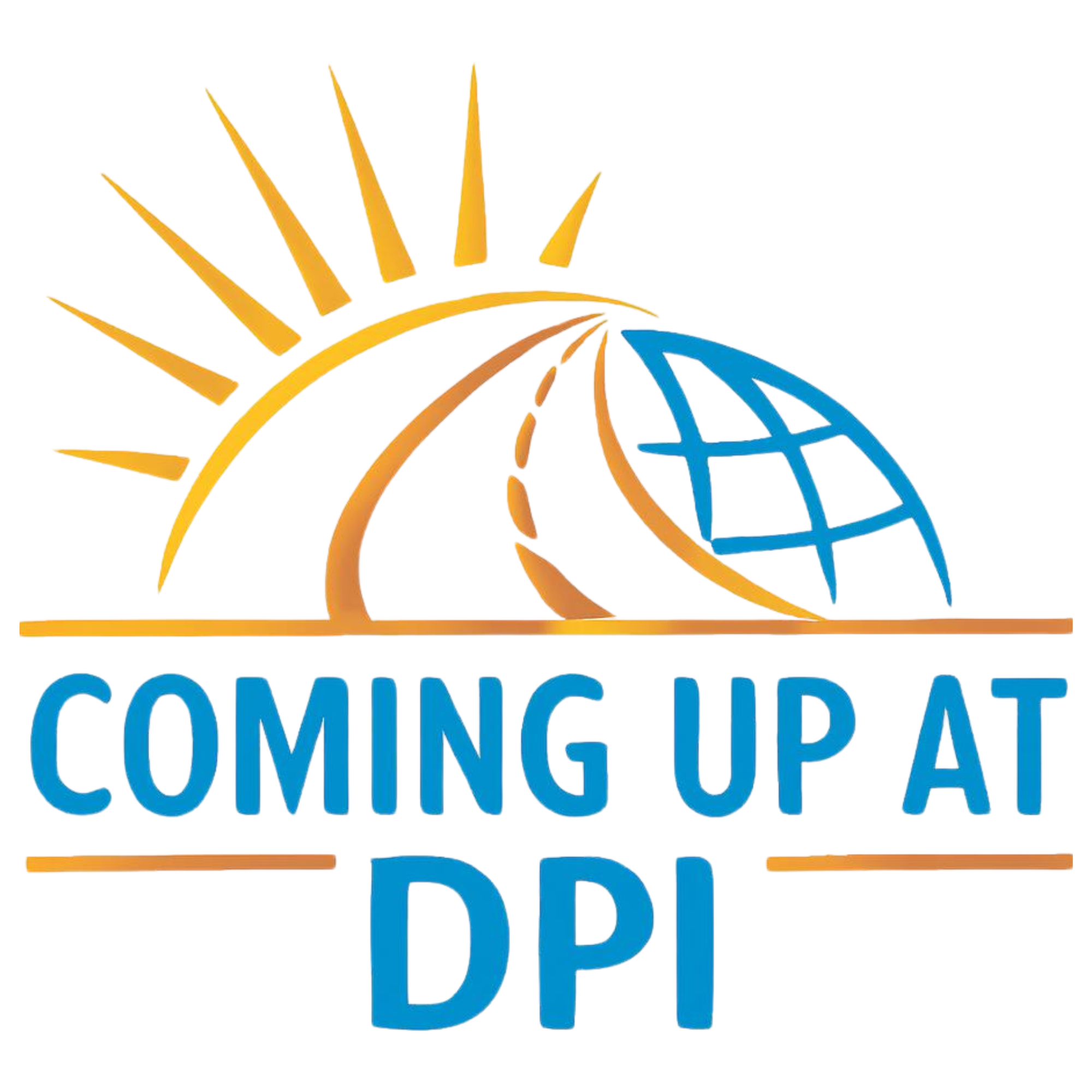 text coming up at dpi with the logo sunrise, road into the horizon and a sphere representing the world