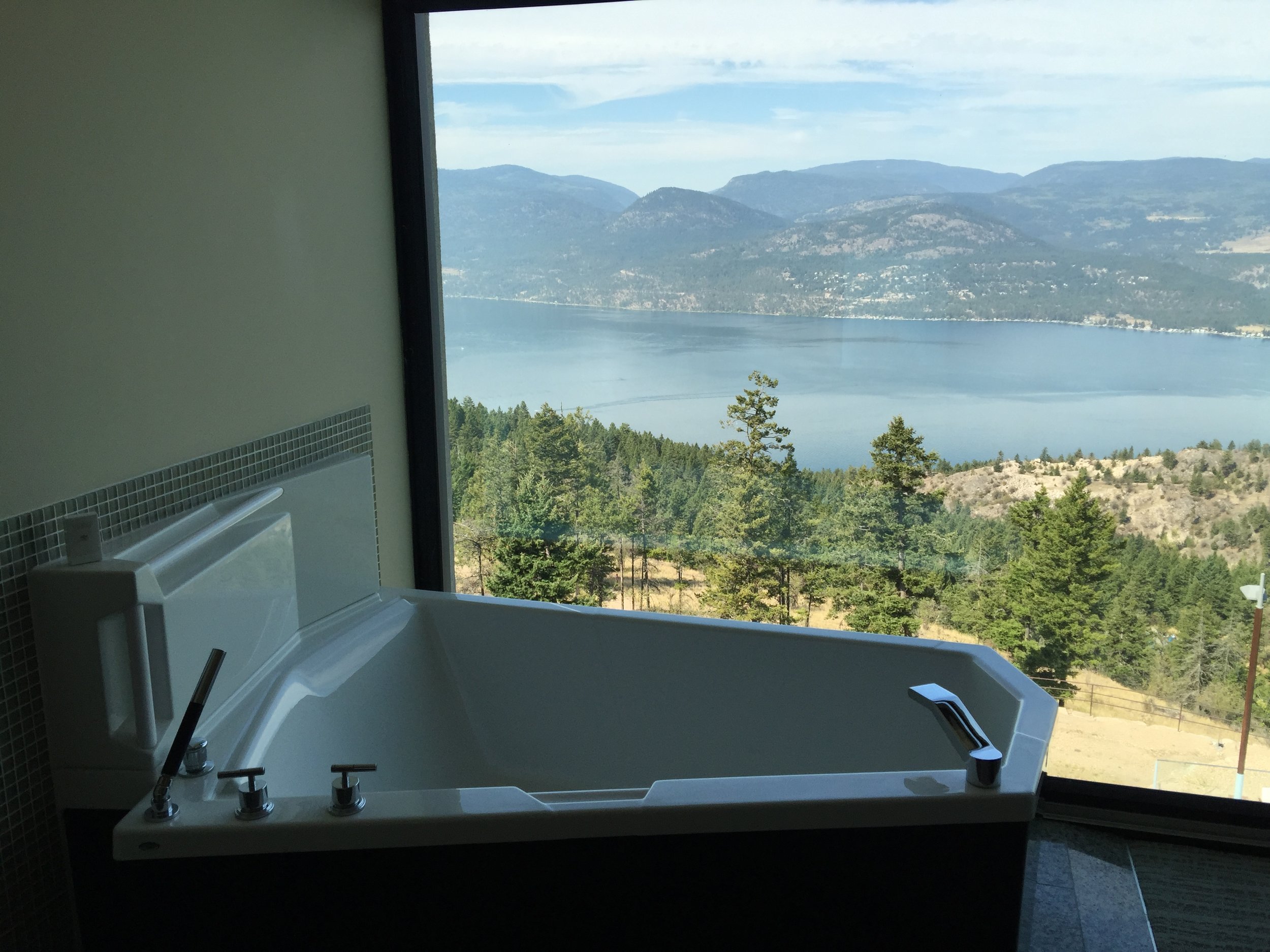A view from a standard room at the Sparkling Hill Resort. Below is Okanagan Lake. 