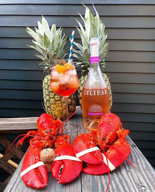 Tastes like Summmmahhh 🦞🍾🍹🍍 thank you Amy and Jeremy for the Rosé 🤤💕 #summerisntcancelled #roséallday #rosé @amgucci1 @syltbar #prosecco #lobster @newportlobstershack #pineapple #lobstersalad #mdw #newport #celebrate #thebrassmariner #aperol