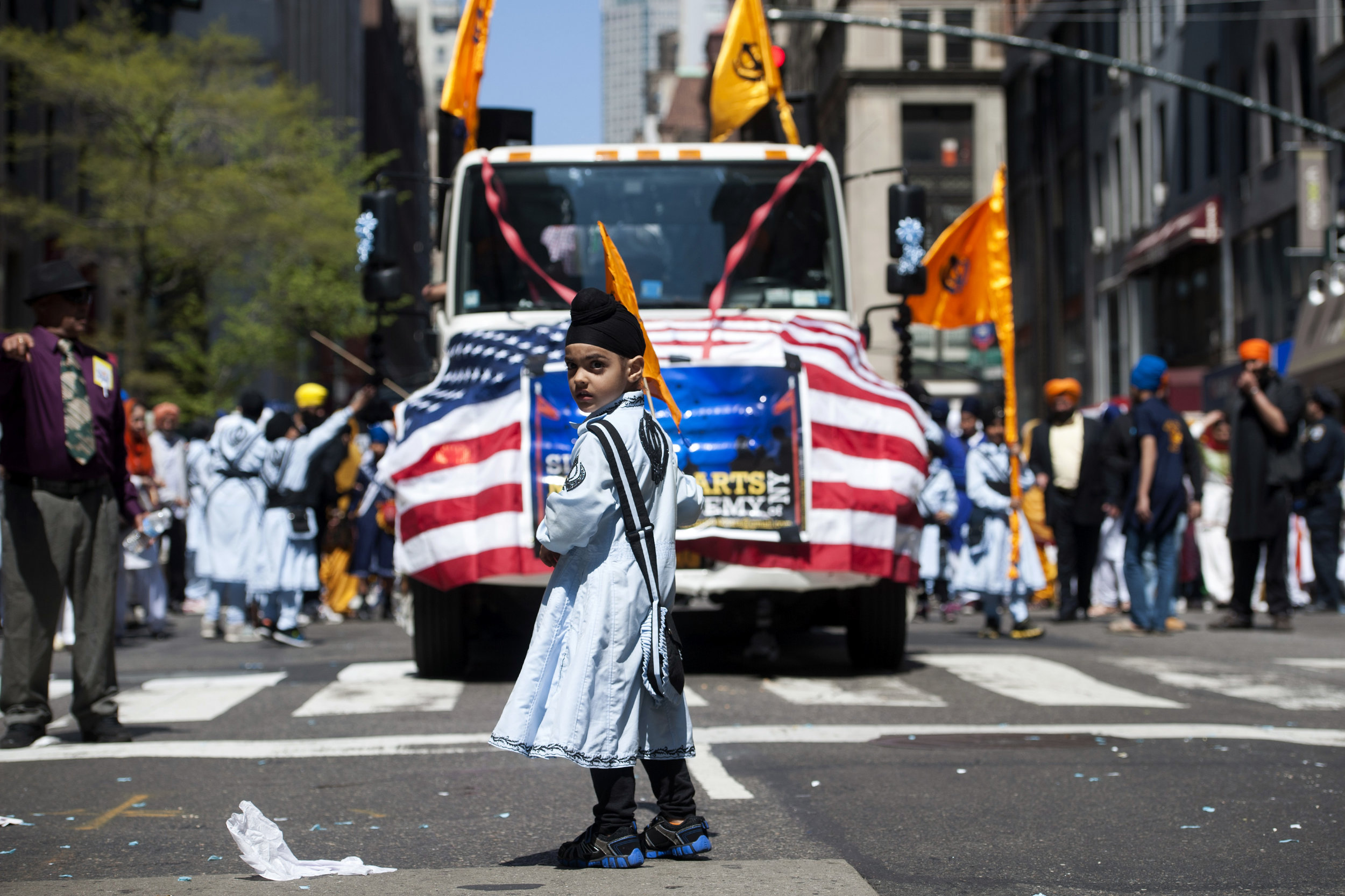  A Sikh boy marches in the annual Sikh Day Parade in New York. 