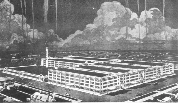 Early artist rendering of the Stutz Motor Car Factory circa 1913