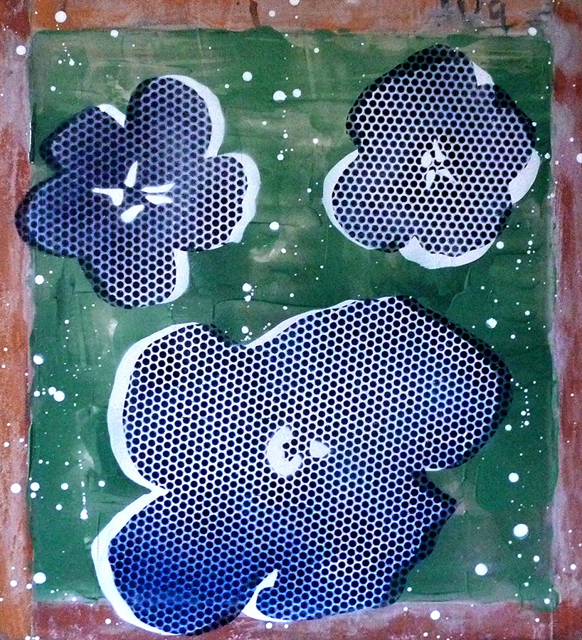 "Three Flowers in Blue &amp; Green"