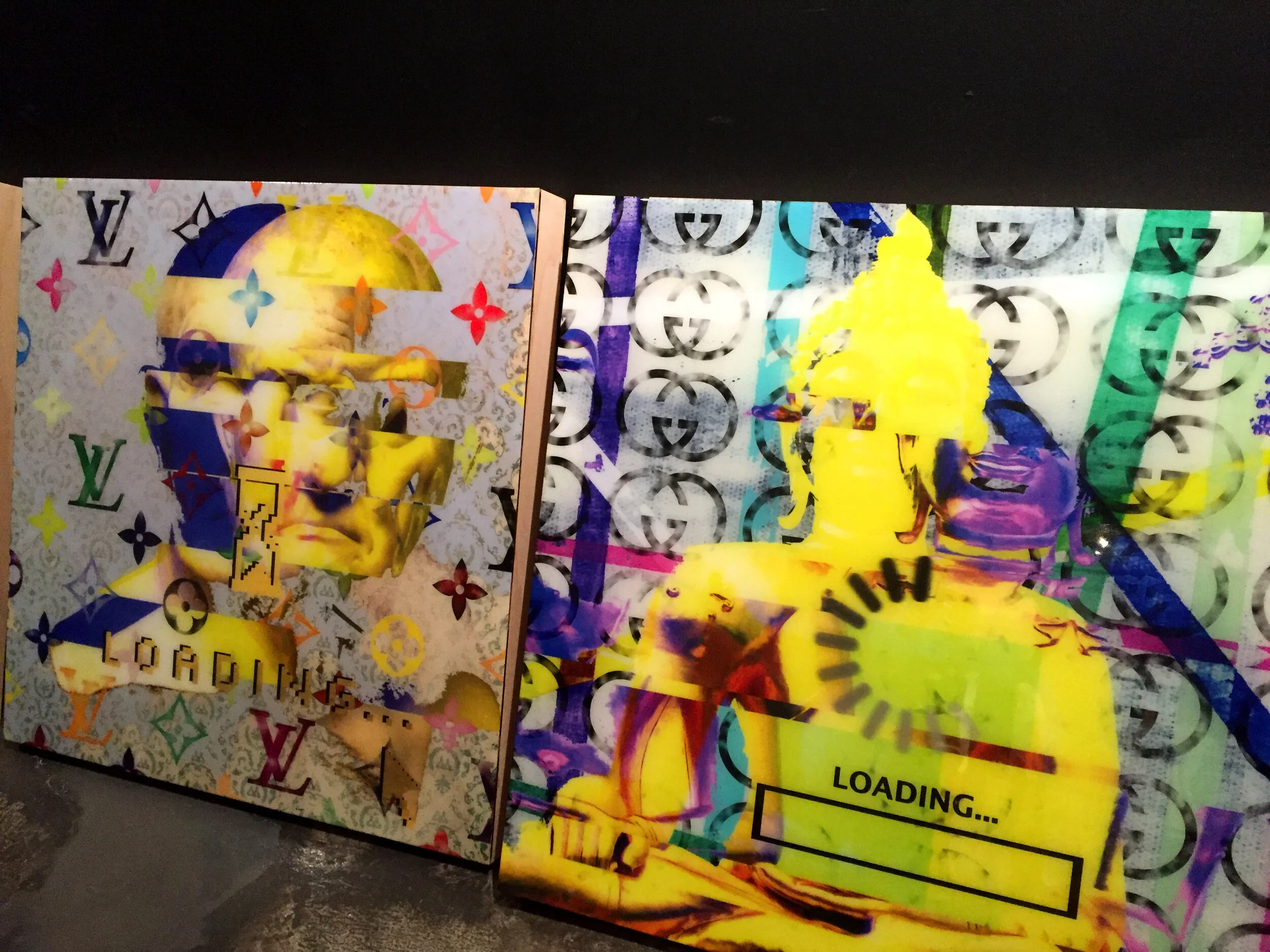 "Early Imperial Disaster" studio view of contemporary painting on panel