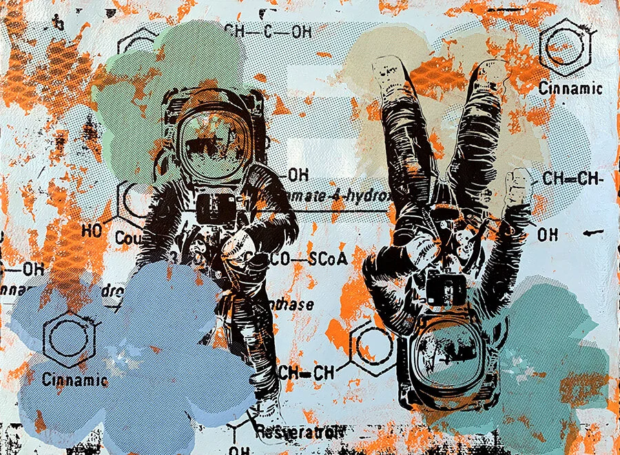 Astronaut Double Disaster in Blue & Orange street art graffiti fusion pop art by contemporary artist Taylor Smith.jpg