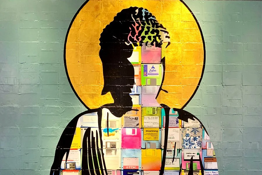 Floppy Disk painting Golden Buddha