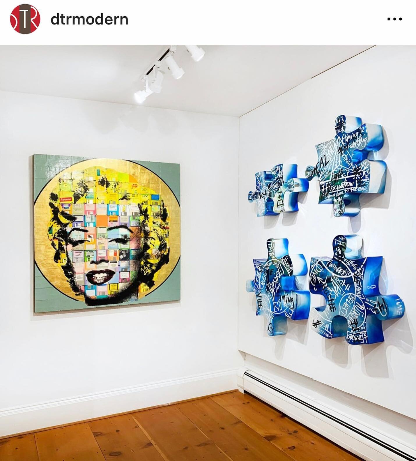 #Repost @dtrmodern #Popart two ways with mixed media work by #TaylorSmith incorporating floppy disks and #BrendanMurphy puzzle pieces. Join us inside in #ACK to see them up close for yourself! 
.
.

#dtrmodern #artgallery #contemporaryart #contempora