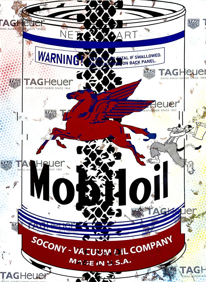 "Mobil Motor Oil Can Disaster in Red and Blue #01"