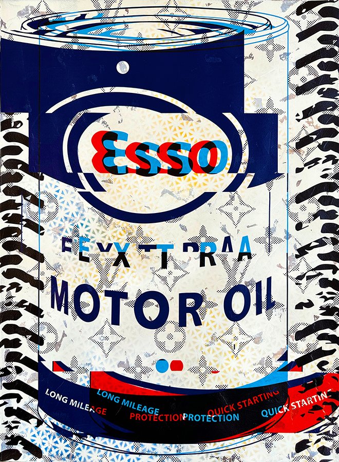 "Esso Motor Oil Can Disaster in Blue and Orange #01"