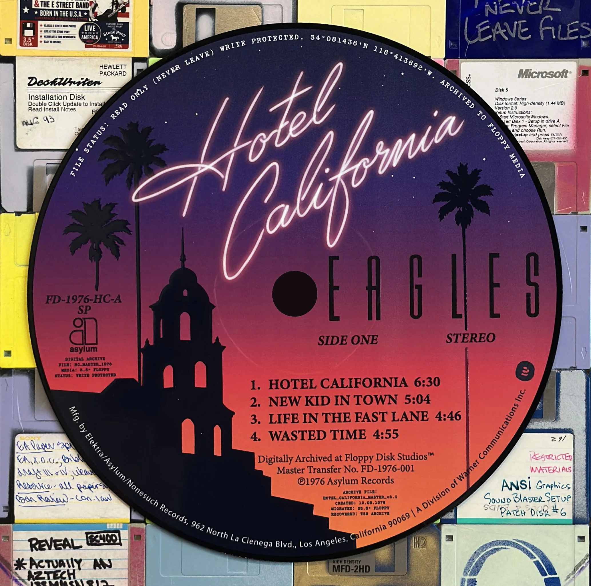 The Eagles Hotel California reimagined aluminum center disc detail