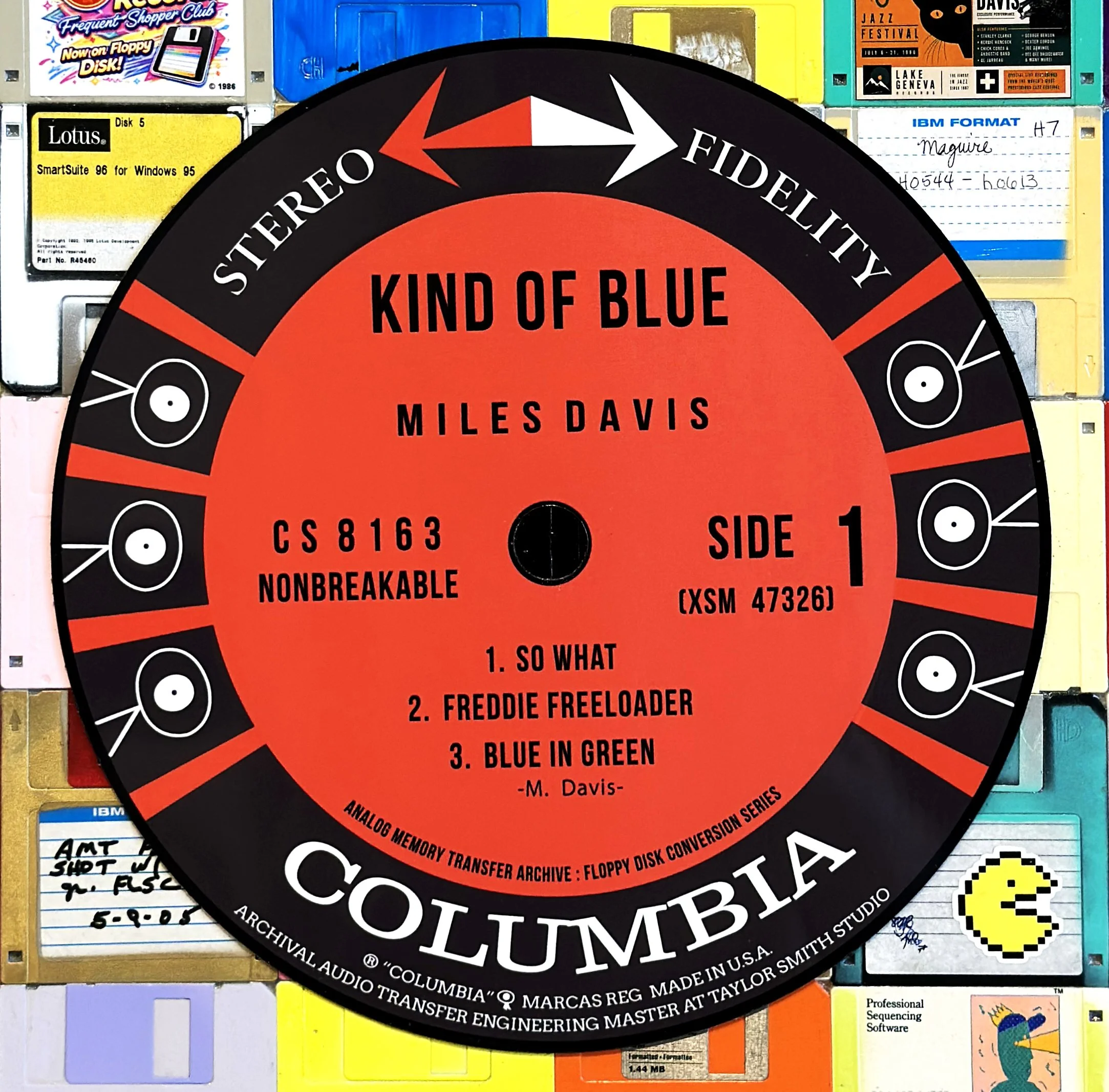 Detail of the reimagined center label for Taylor Smith’s Kind of Blue (Side 1) Vinyl Series artwork.