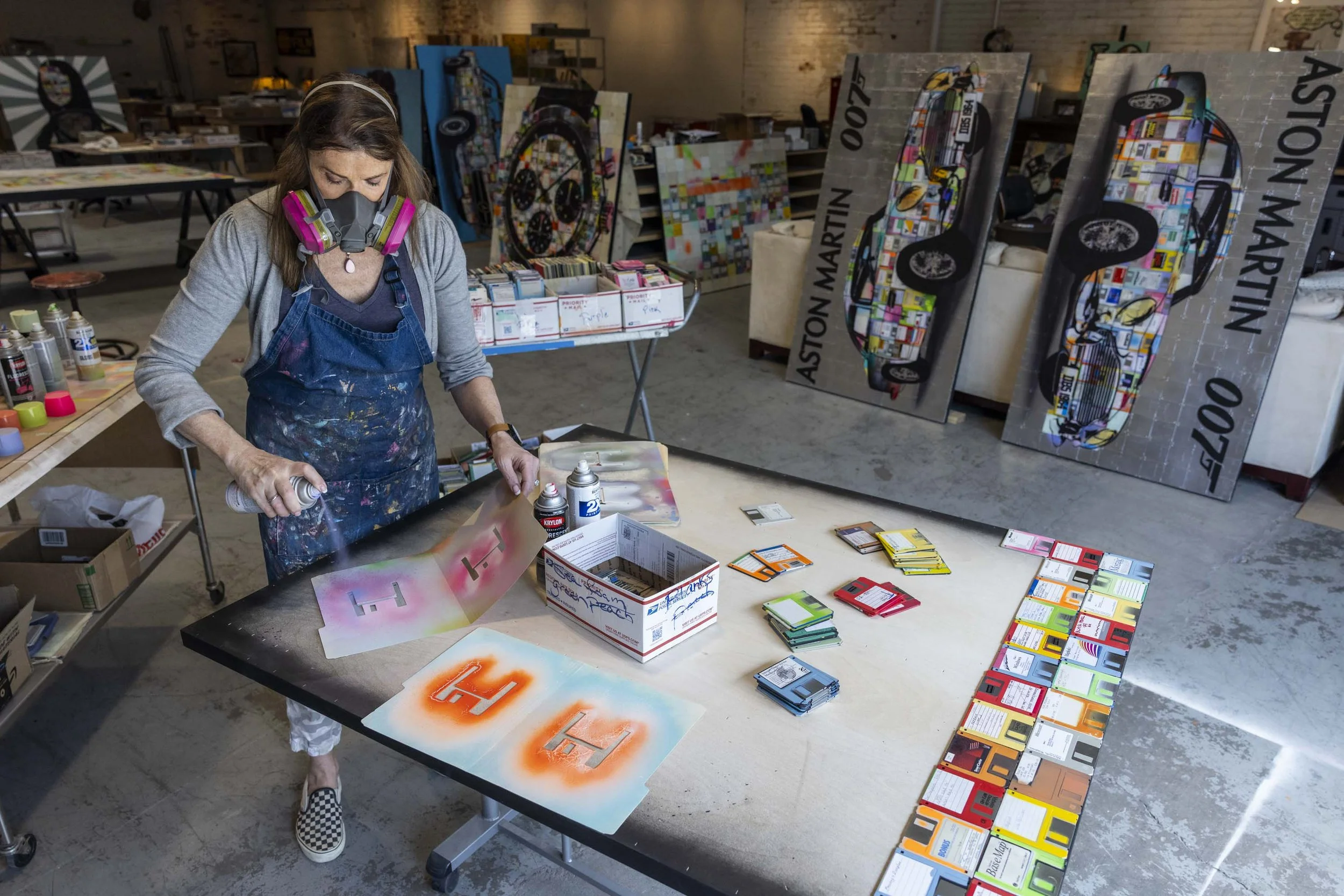Floppy disk artist Taylor Smith working in her studio