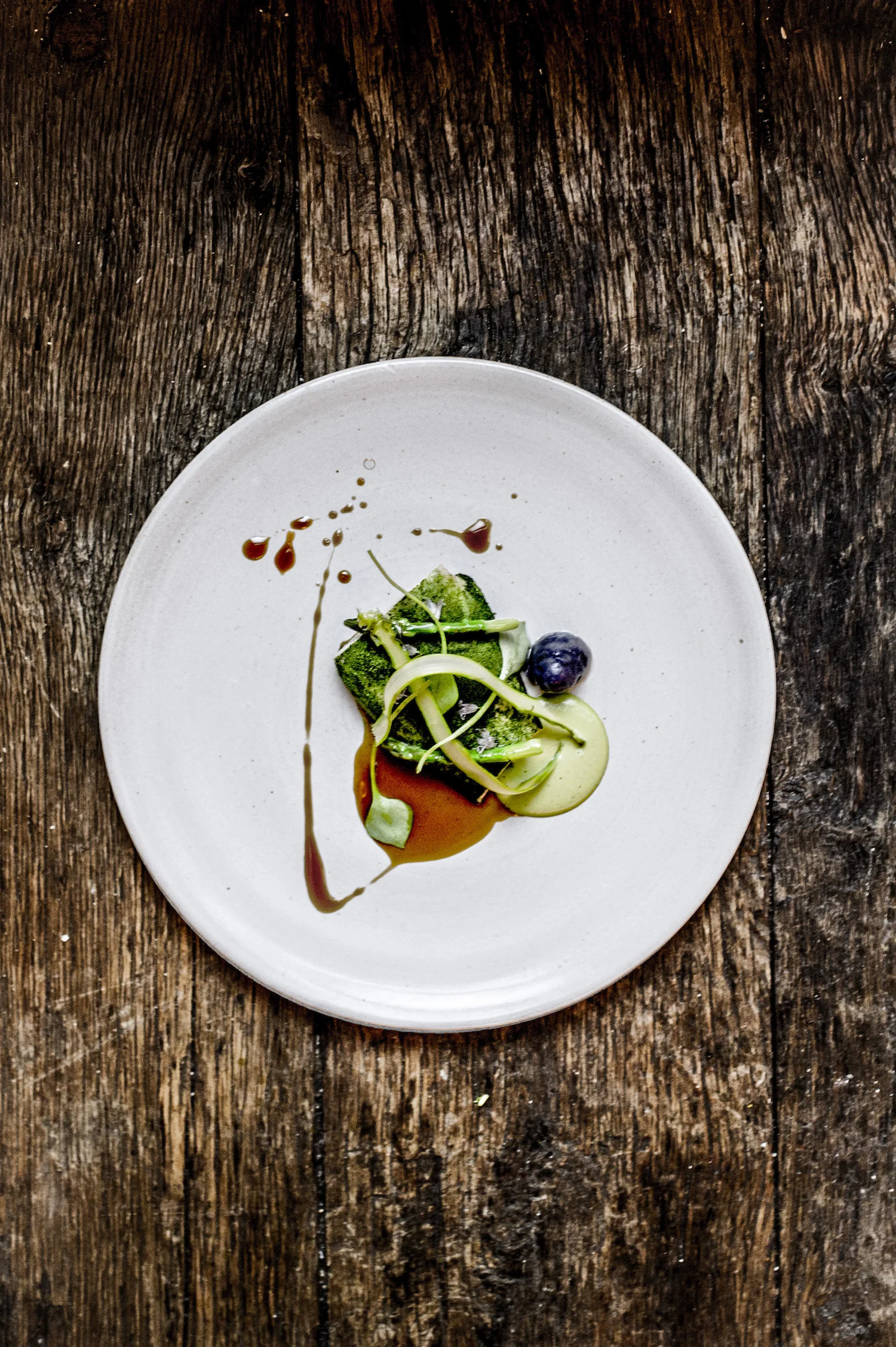 Poached chicken, asparagus, and goddess dressing