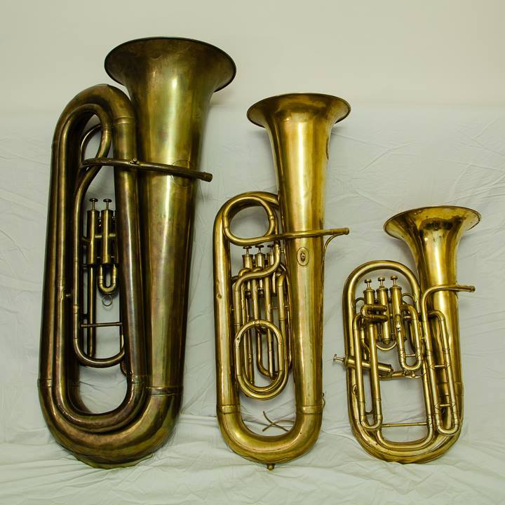 Three of Jeff Miller's bass saxhorns