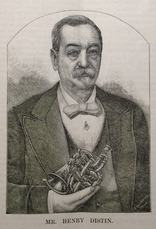 Portrait of Henry Distin from "Our Portrait Gallery" The British Bandsman (March 1889, pg 133)