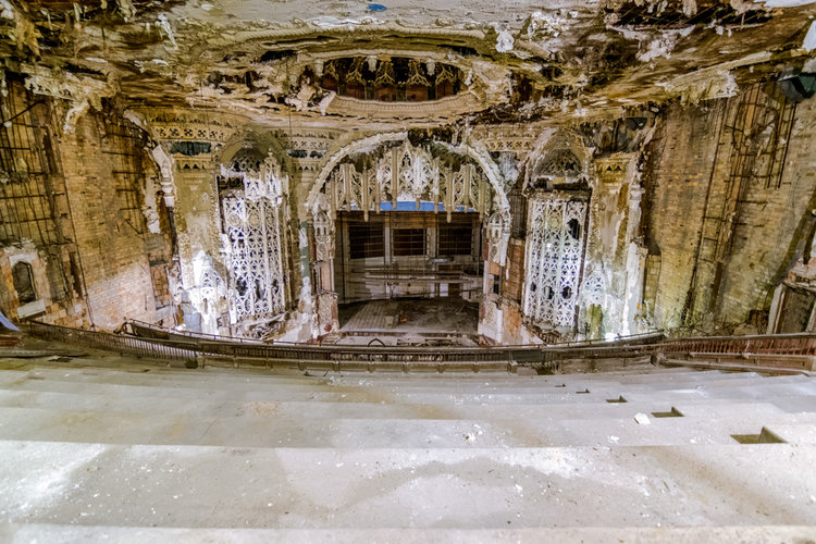 The tattered inside of the United Artists Theater in 2016. Photo by Eric Hergenreder