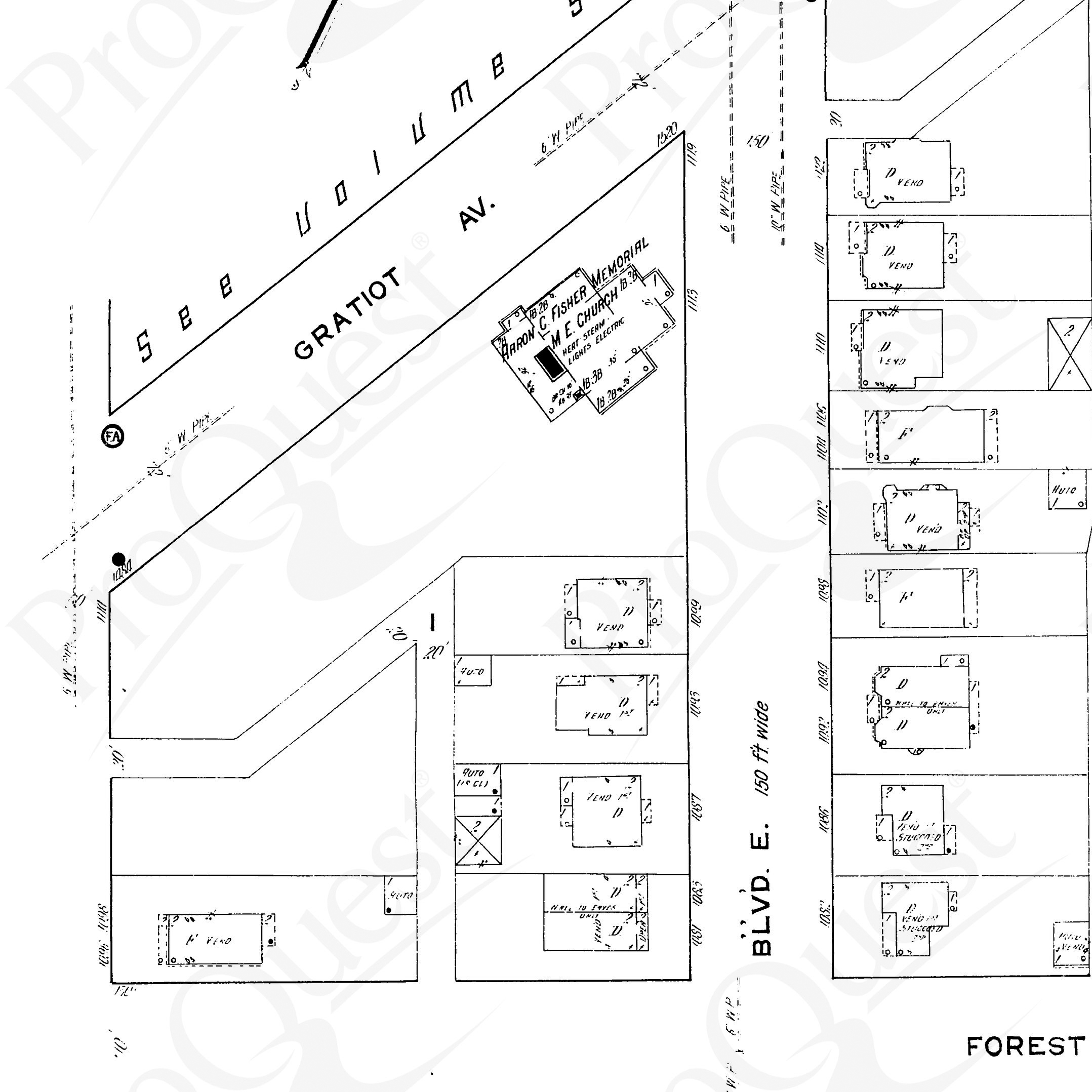 This map from 1915 shows both Gratiot Avenue and East Grand Boulevard before they were widened. This map also is from before the parish house was built. The Church is still mapped with its original name.