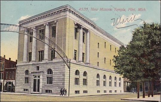 Postcard of the Flint Masonic Temple, circa 1920s.