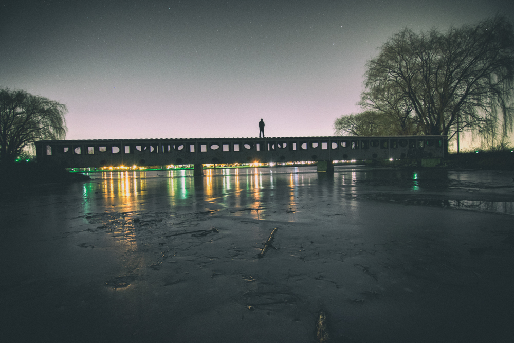 Photo of the Belle Isle Golf Course bridge in the winter of 2016 by Eric Hergenreder