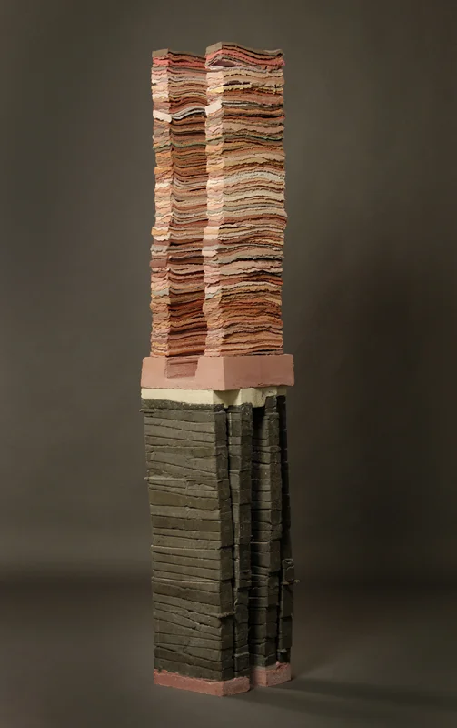 Three-Sided Square on Four Walls , 2009, paper pulp and concrete, 79 x 14 x 14 inches