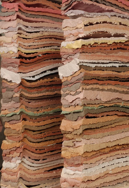 Three-Sided Square on Four Walls (detail), 2009, paper pulp and concrete, 79 x 14 x 14 inches