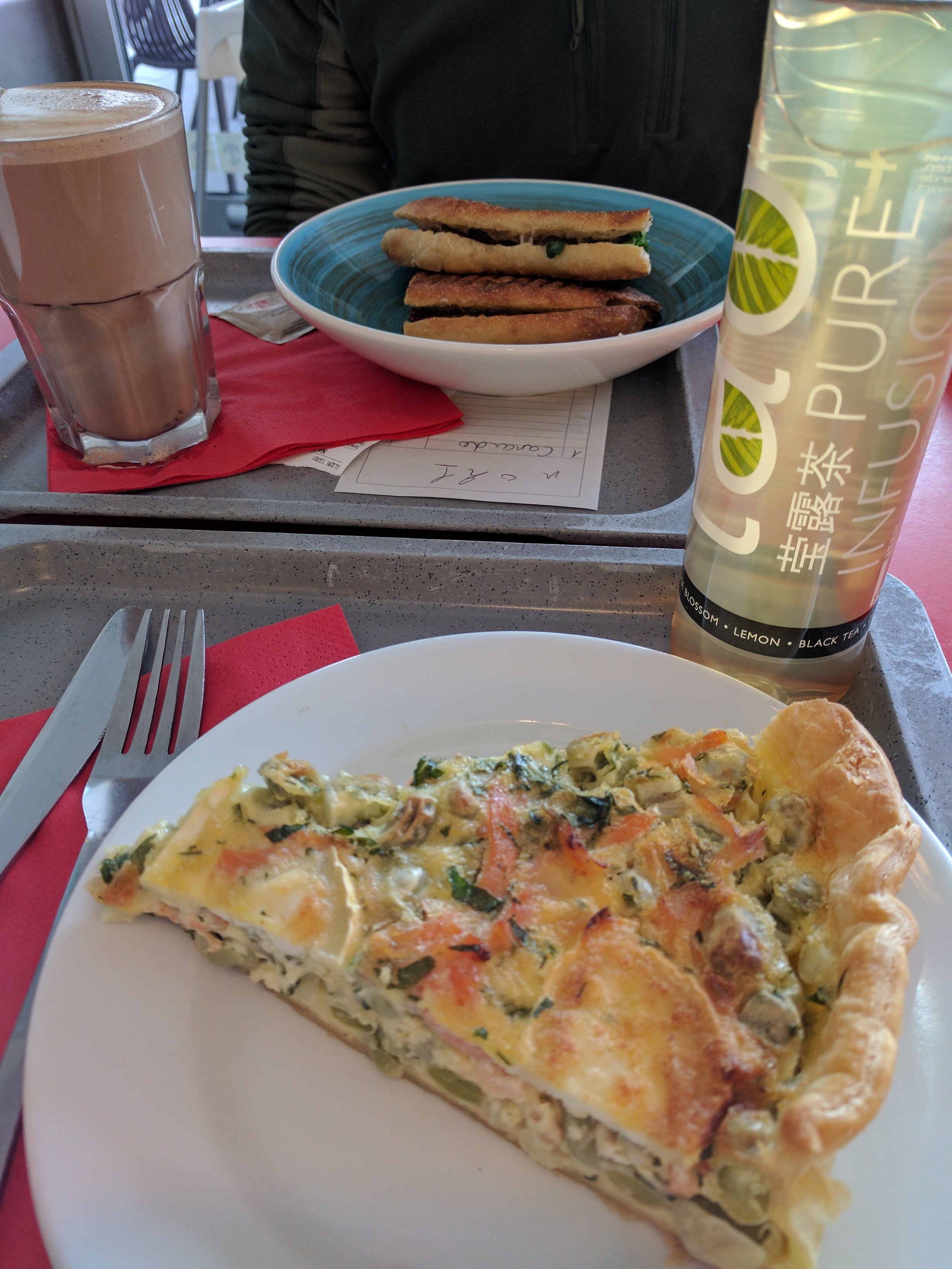 Quiche and duck sandwich