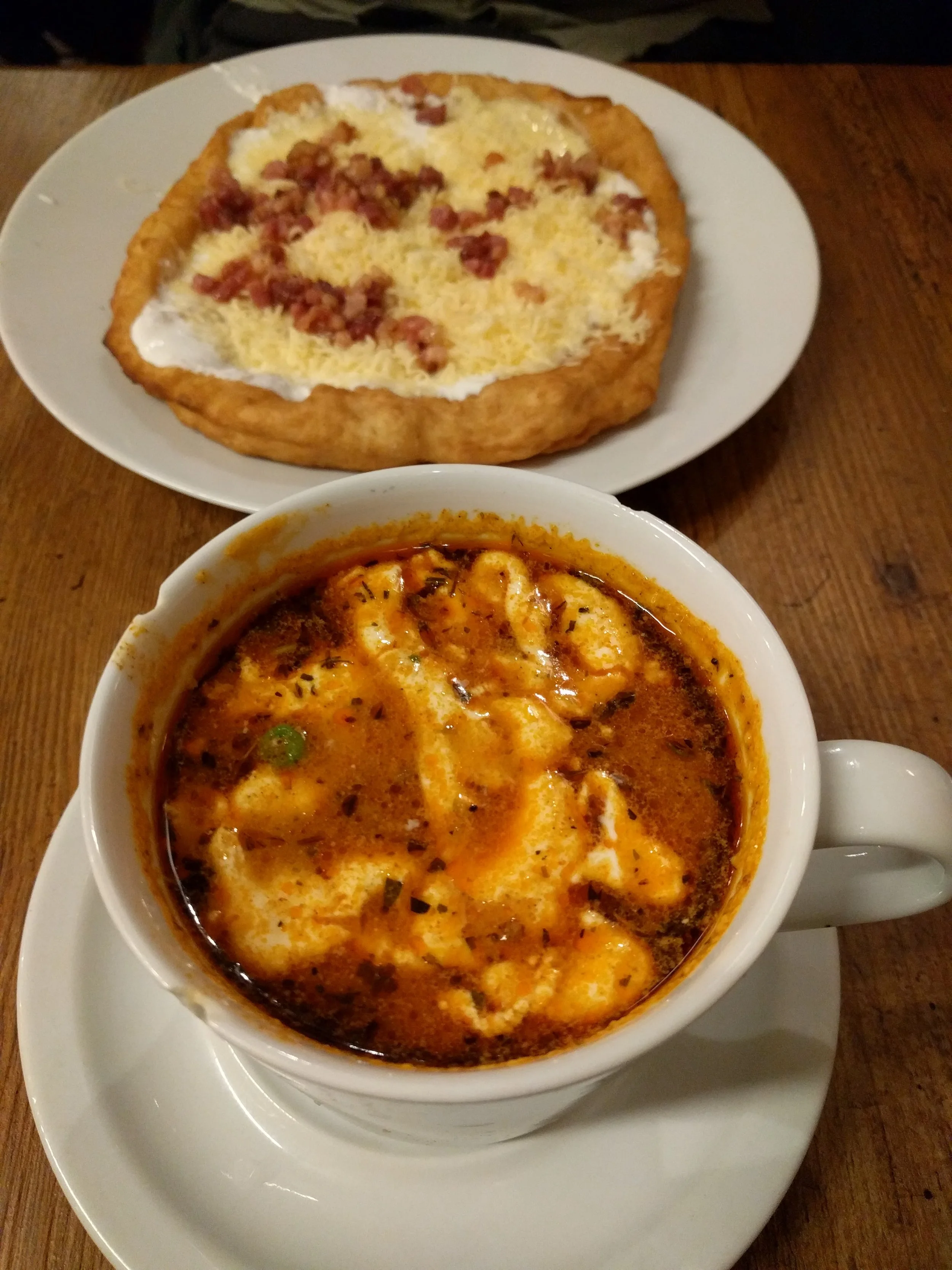 Langosh (fried dough) and chicken soup - Drum Cafe