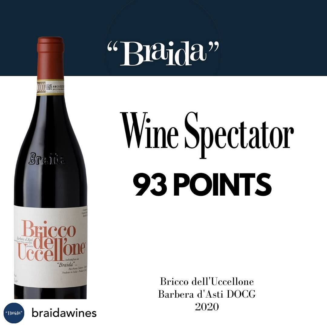 @braidawines The American magazine Wine Spectator  awarded 93 points to Bricco dell&rsquo;Uccellone Barbera d&rsquo;Asti DOCG 2020 and Bricco della Bigotta Barbera d&rsquo;Asti DOCG 2019.
Excellent scores were also obtained by Ai Suma Barbera d&rsquo