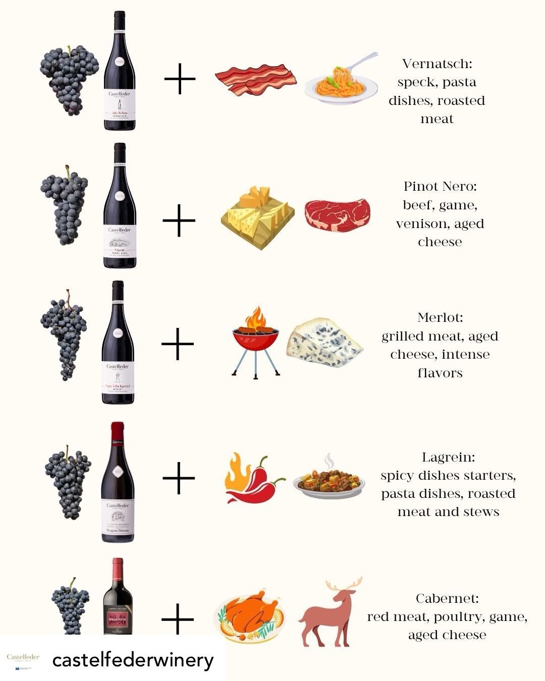Posted @withregram • @castelfederwinery Food & Wine Pairing Guide🍷🍝🍗 Save this post for your next dinner party!
#castelfeder #castelfederwinery #foodpairing #winepairing #wine #winelovers #altoadigewines #lyrawine