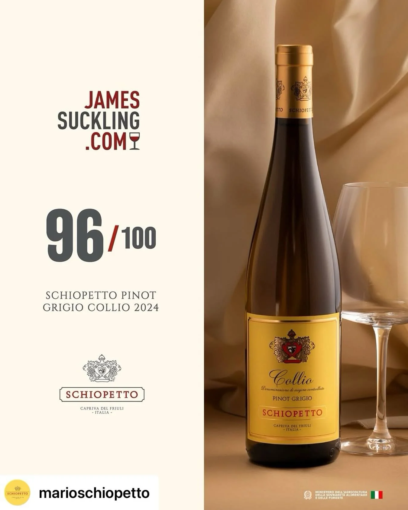 Posted @withregram • @marioschiopetto James Suckling rating
Gli ultimi riconoscimenti ci riempiono di orgoglio: 10 vini premiati e un traguardo straordinario per il Pinot Grigio Collio 2024, che ha ottenuto 96 punti su 100.
Un risultato che cele