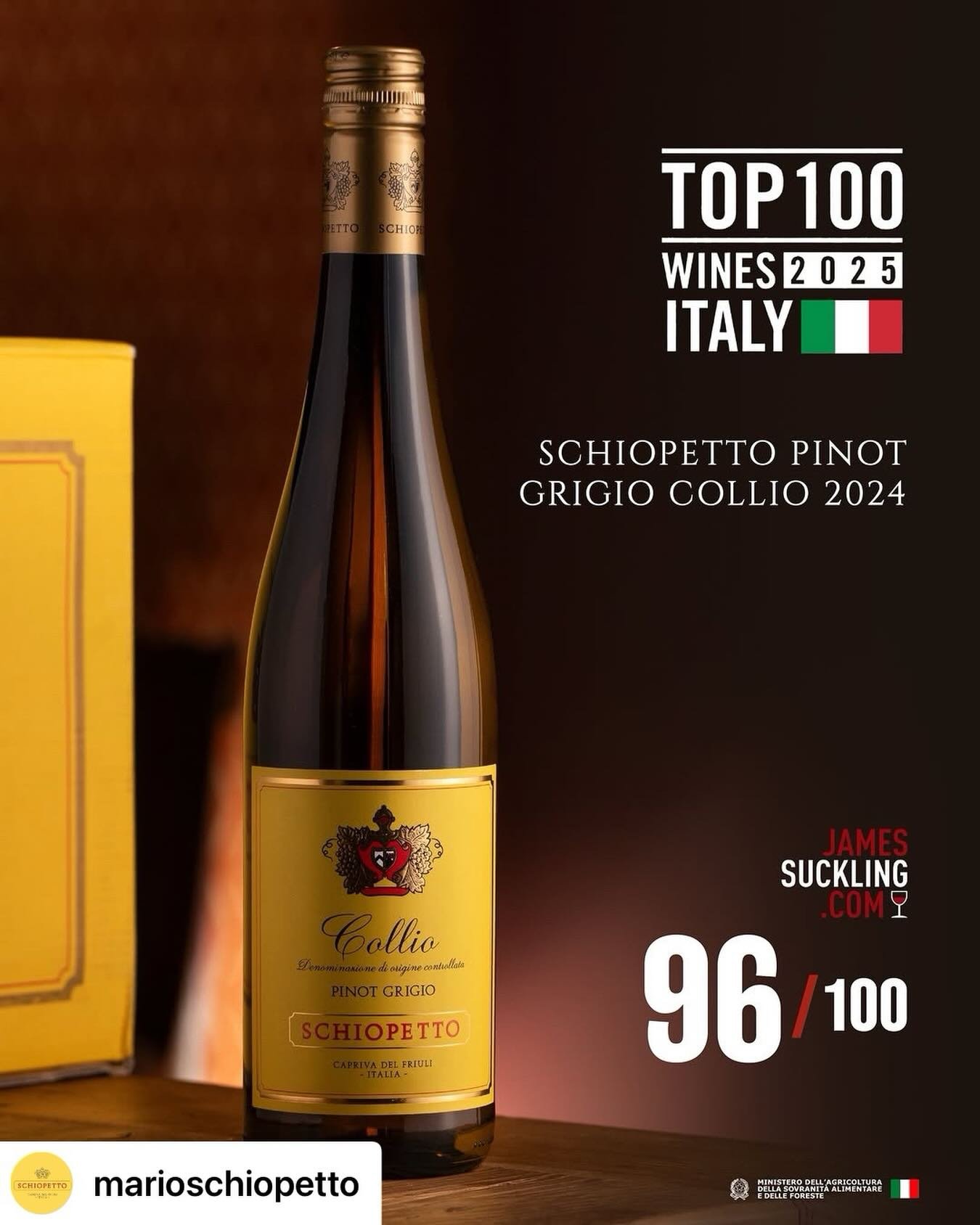 Get @reshare_app &bull; @marioschiopetto &Egrave; con profonda soddisfazione che condividiamo un risultato che d&agrave; valore al nostro impegno quotidiano: il Pinot Grigio Collio 2024 Schiopetto ha conquistato il 26&deg; posto nella Top 100 Italy 2