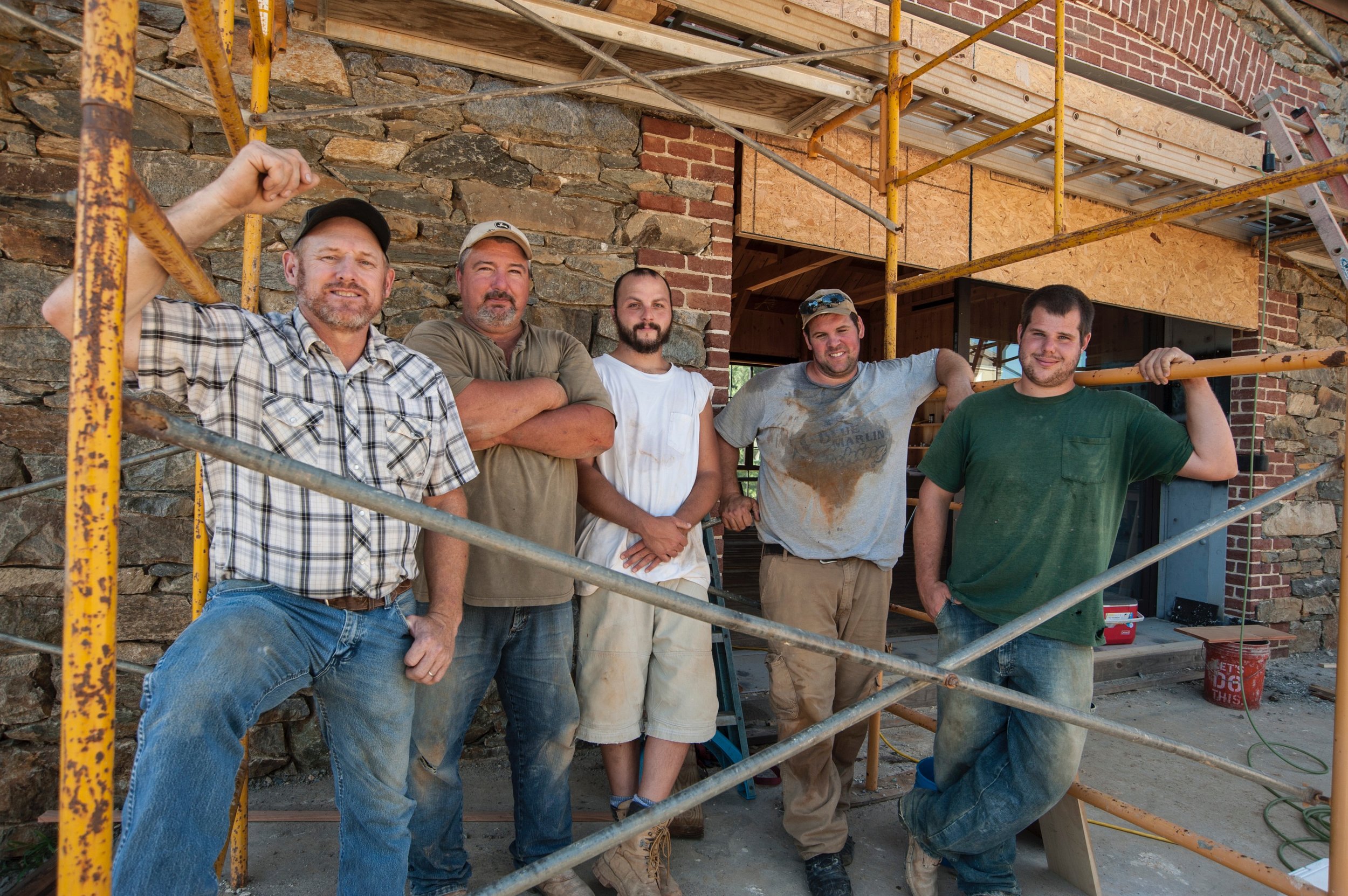  Allen Cochran, masonry manager Will Brown next to Cochran, and Brown's crew on the Little Washington job. 