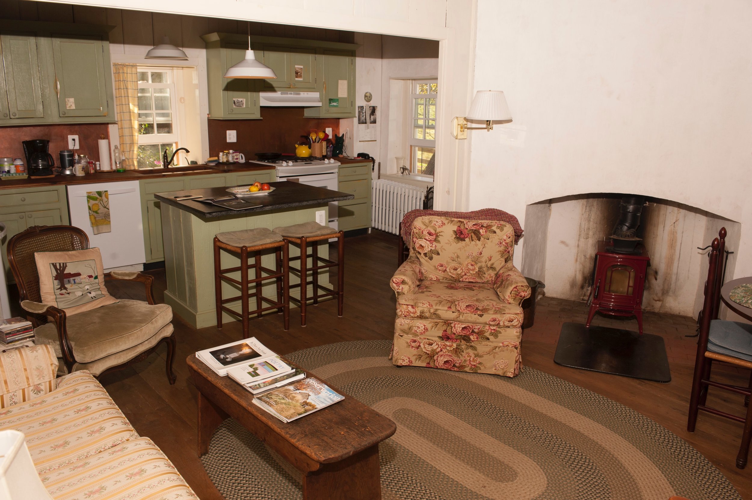  View of main room and fireplace. Since this photo was taken, Cochran's has installed a copper liner on the interior back wall of the fireplace. 